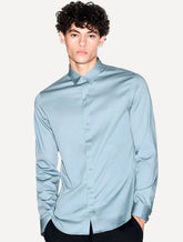 Camisa Armani Exchange Masculina Cotton Slim Fit Mono Logo Azul Índigo