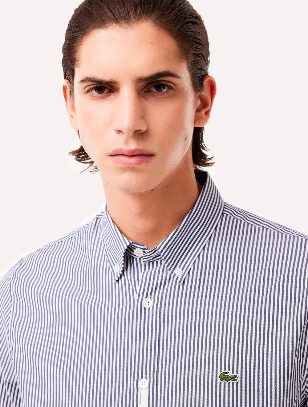Camisa Lacoste Masculina Regular Striped Cotton Azul Marinho/ Branca