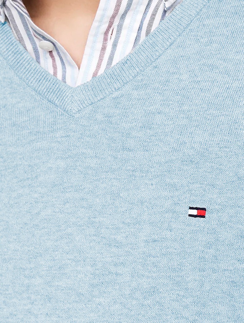 Suéter Tommy Hilfiger Masculino Signature V-Neck Azul Claro Mescla