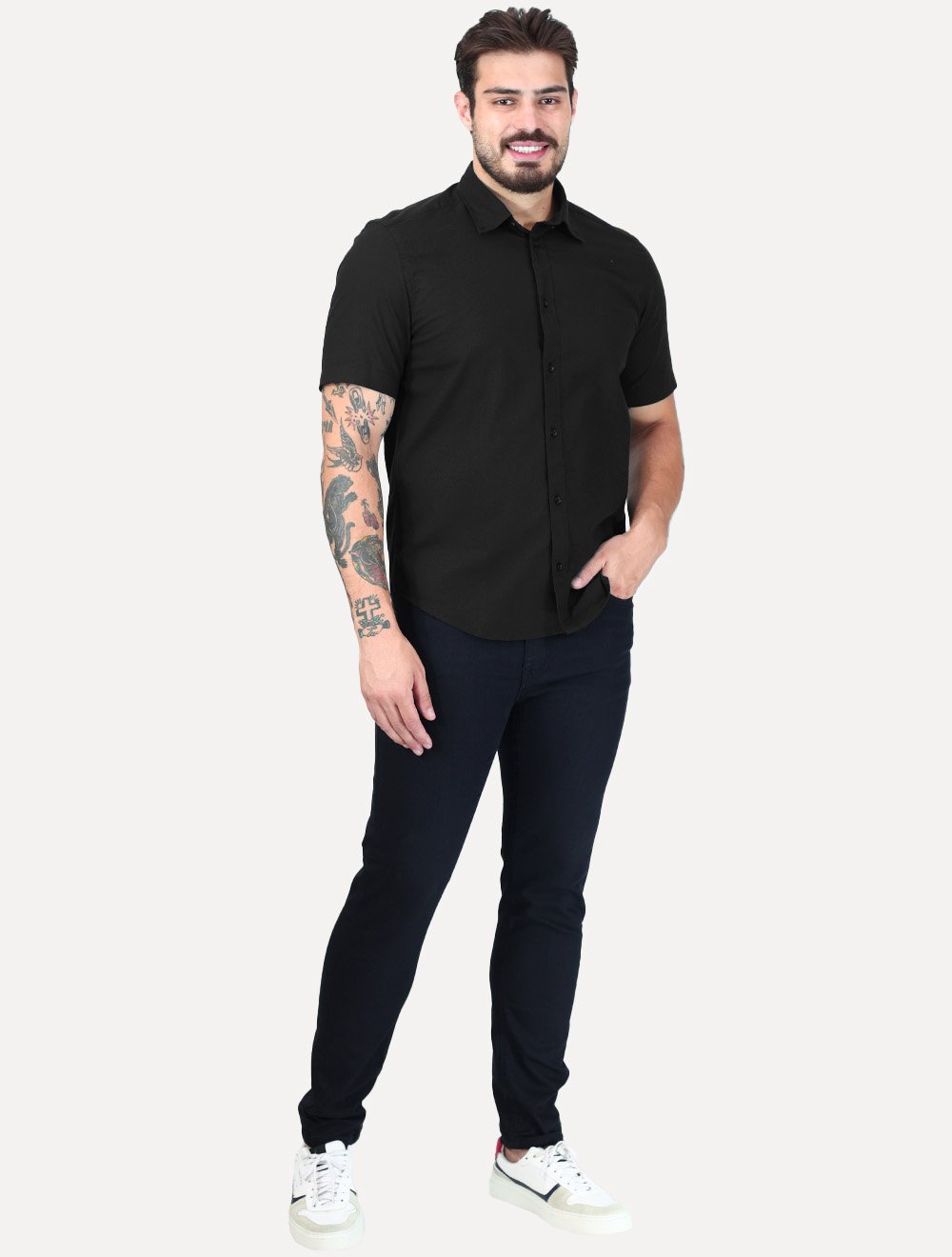 Camisa Aramis Masculina Manga Curta Slim Oxford Planalto Preta