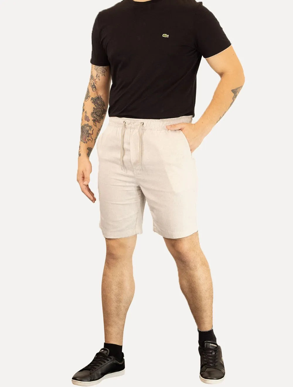 Bermuda Calvin Klein Jeans Masculina Elástico Linen Tag Cáqui Mescla