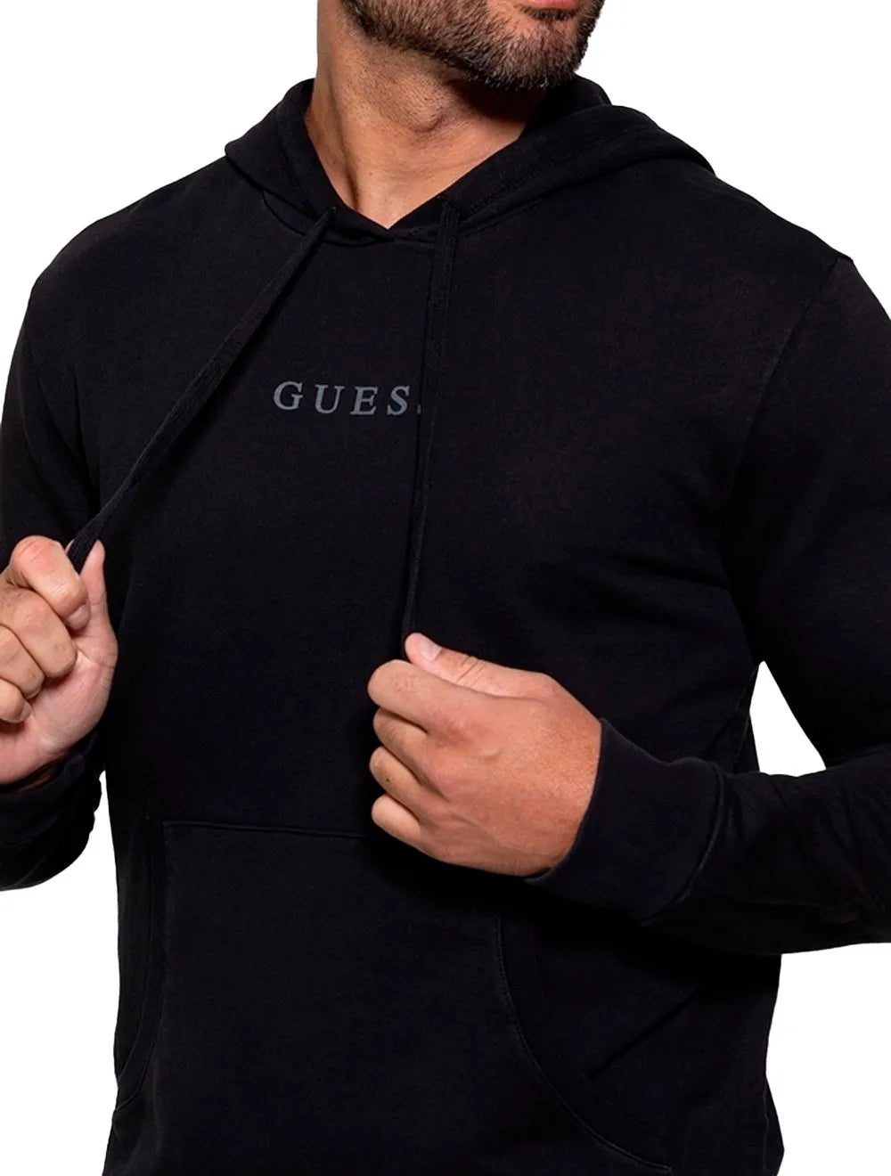 Moletom Guess Masculino Hoodie Small Logo Silk Preto