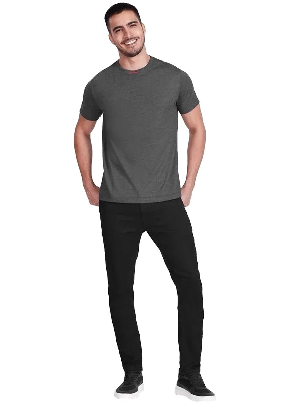 Camiseta Aramis Masculina Lisa Bordado Gola Grafite Mescla
