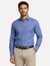 Camisa Dudalina Masculina Comfort Superfine Cotton Xadrez Azul