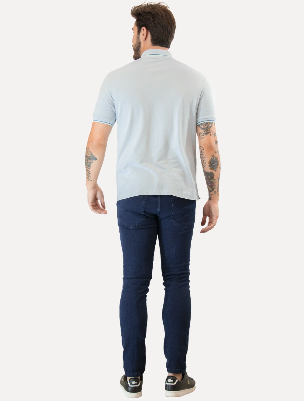 Polo Guess Masculina Piquet Frieze Logo Relief Azul Claro