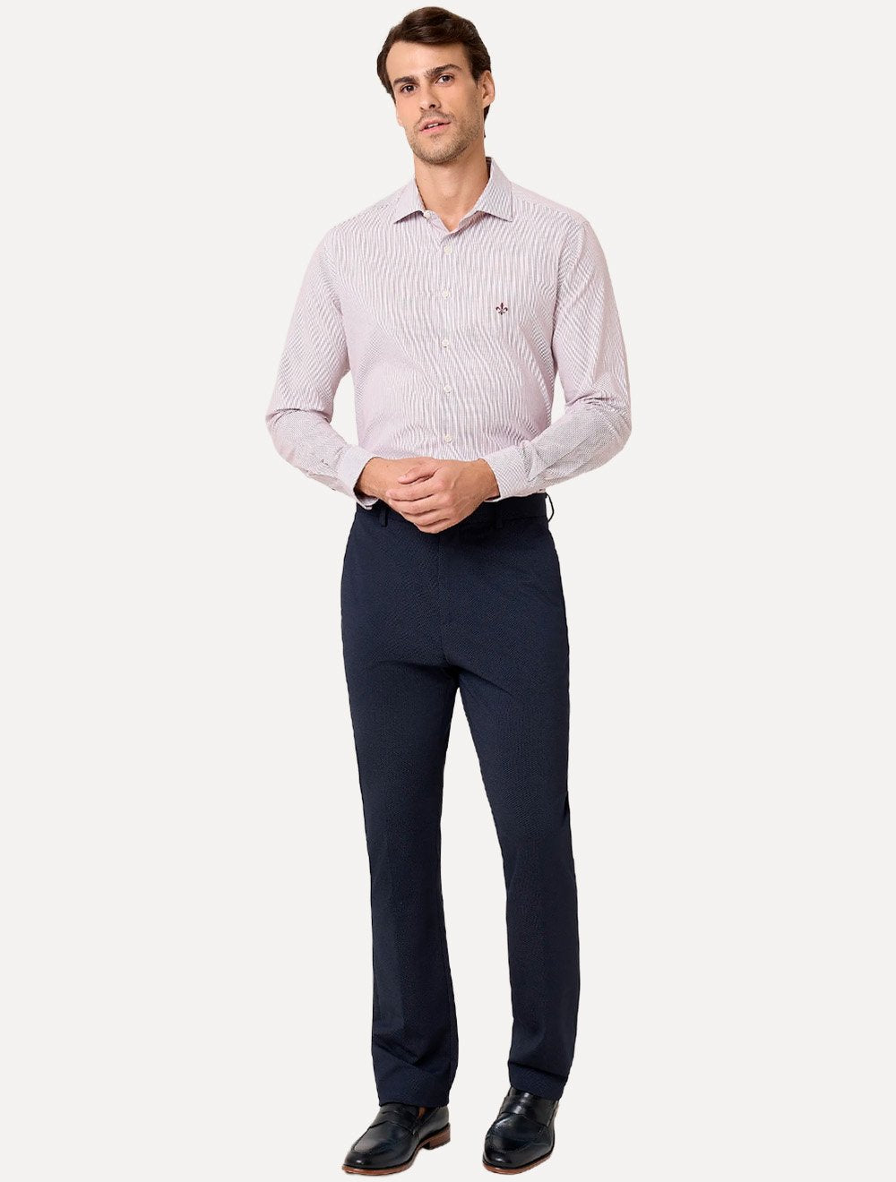 Camisa Dudalina Masculina Slim Superfine Cotton Listrada Vermelha