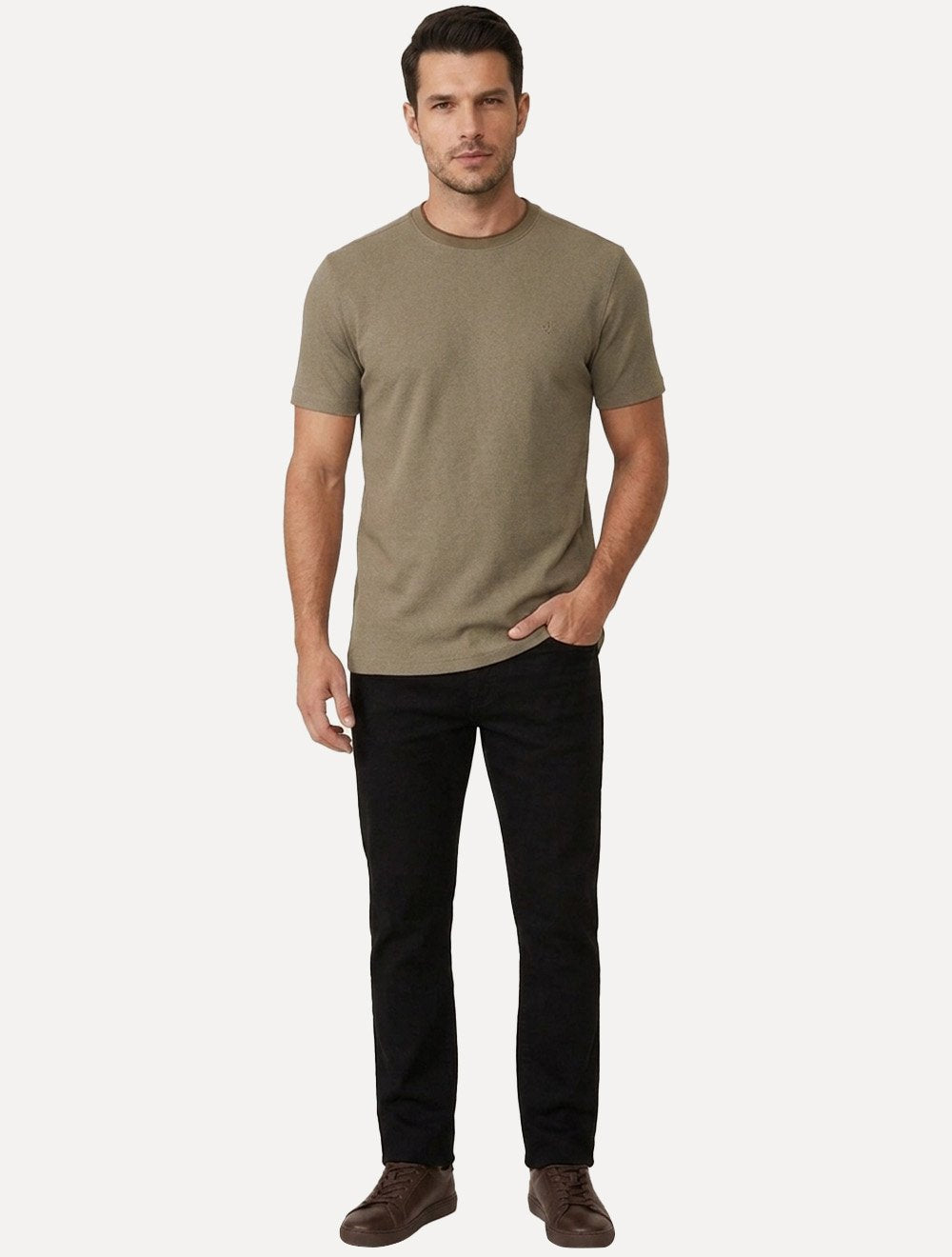 Camiseta Dudalina Masculina Regular Binada Friso Cáqui Escuro
