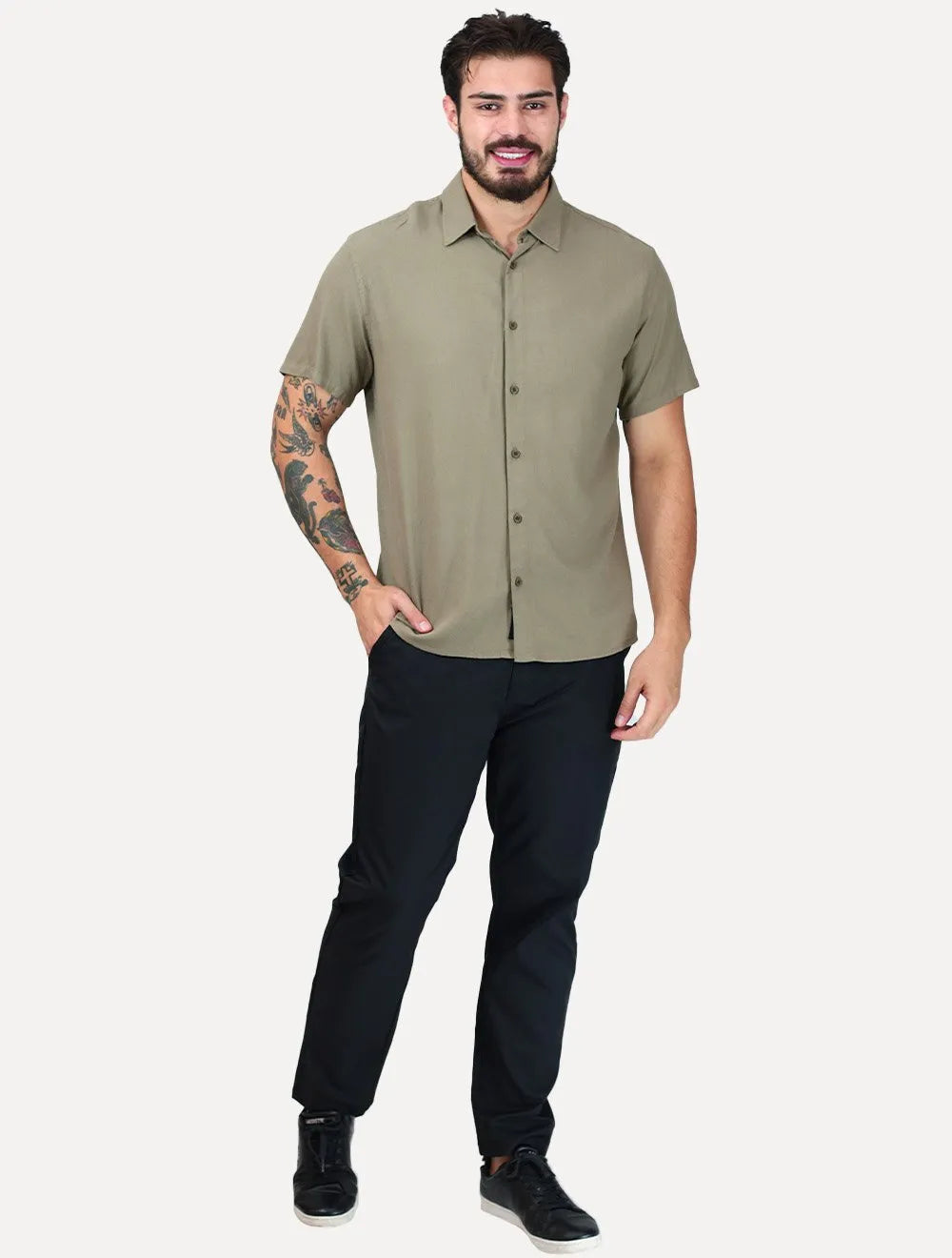 Camisa K&J Black Casual Linen Blend Caqui