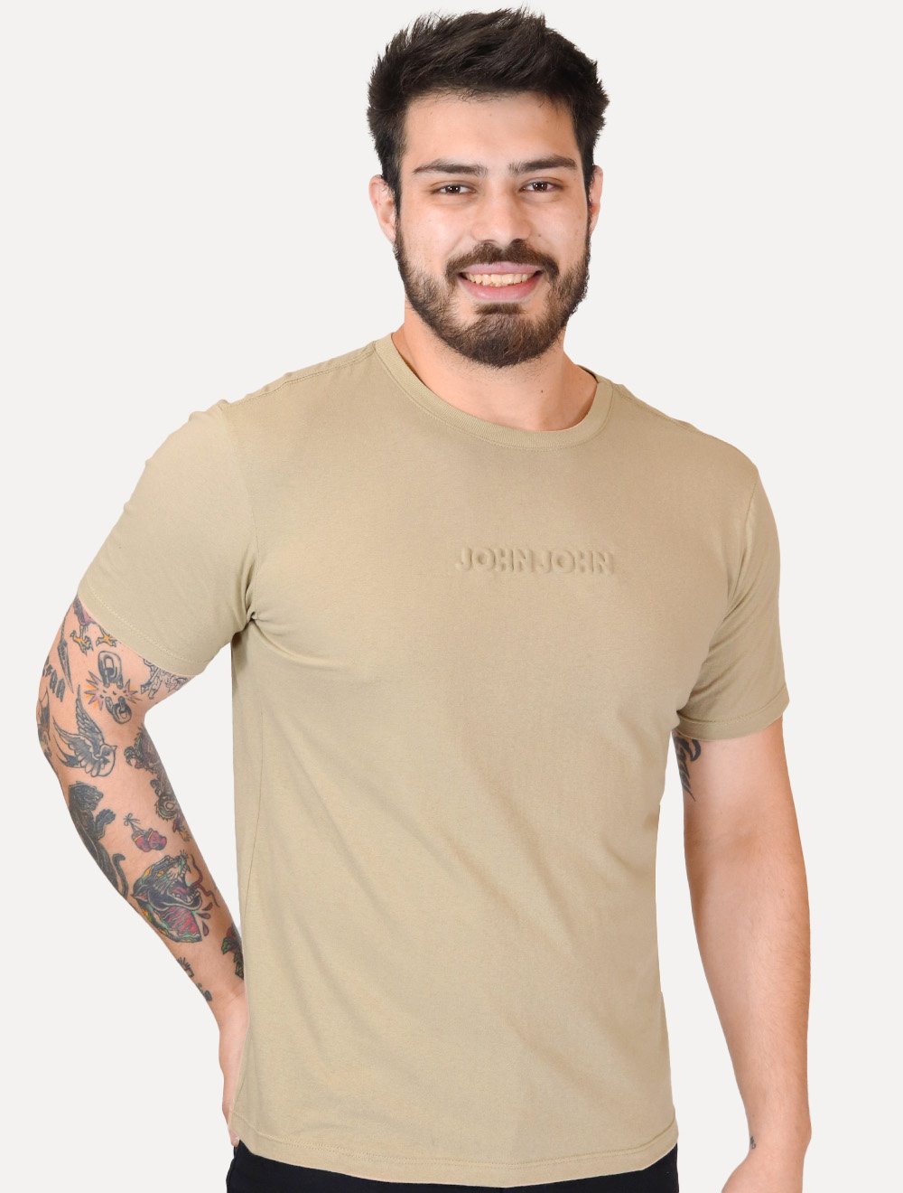 Camiseta John John Masculina Regular Embossed Cáqui Médio