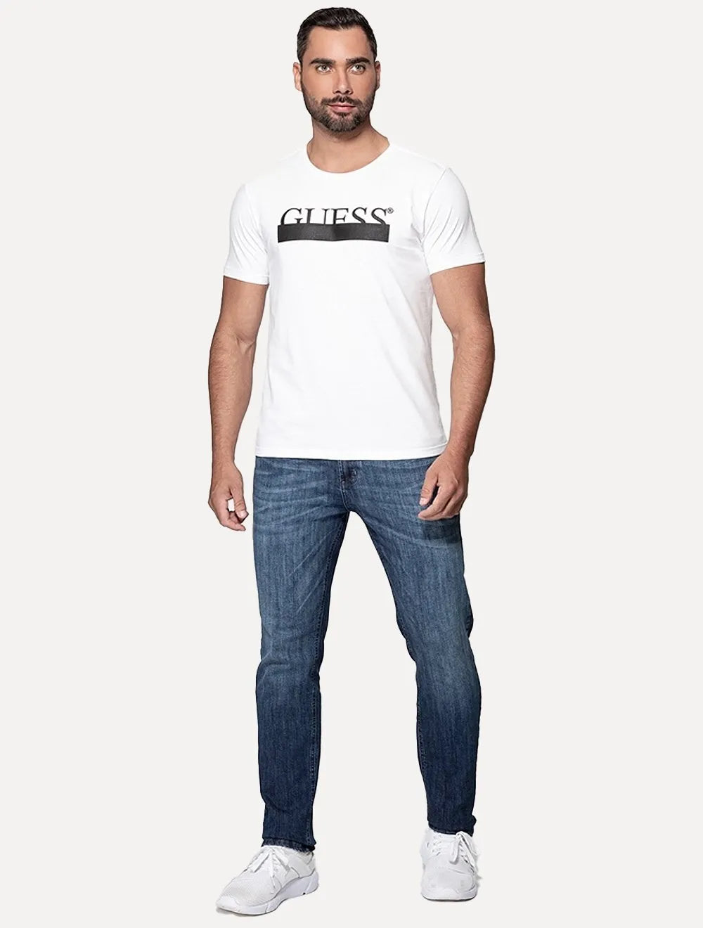 Camiseta Guess Masculina Rubber Logo Sash Branca