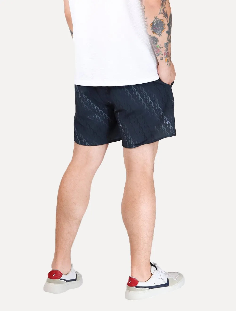 Short Calvin Klein Swimwear Masculino D'Água Elástico Monogram Preto
