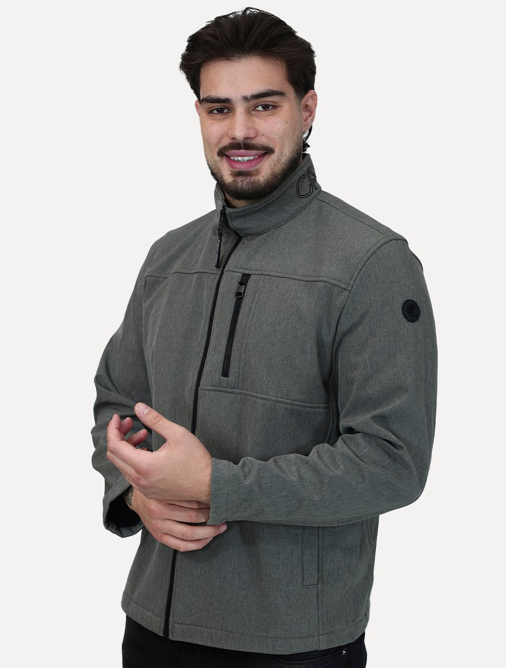 Jaqueta Calvin Klein Masculina Basic Fullziper Aquaguard Cinza Claro