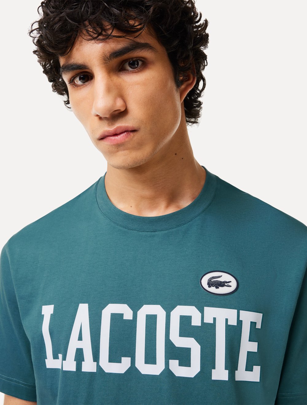 Camiseta Lacoste Masculina Jersey Print Logo Azul Turquesa
