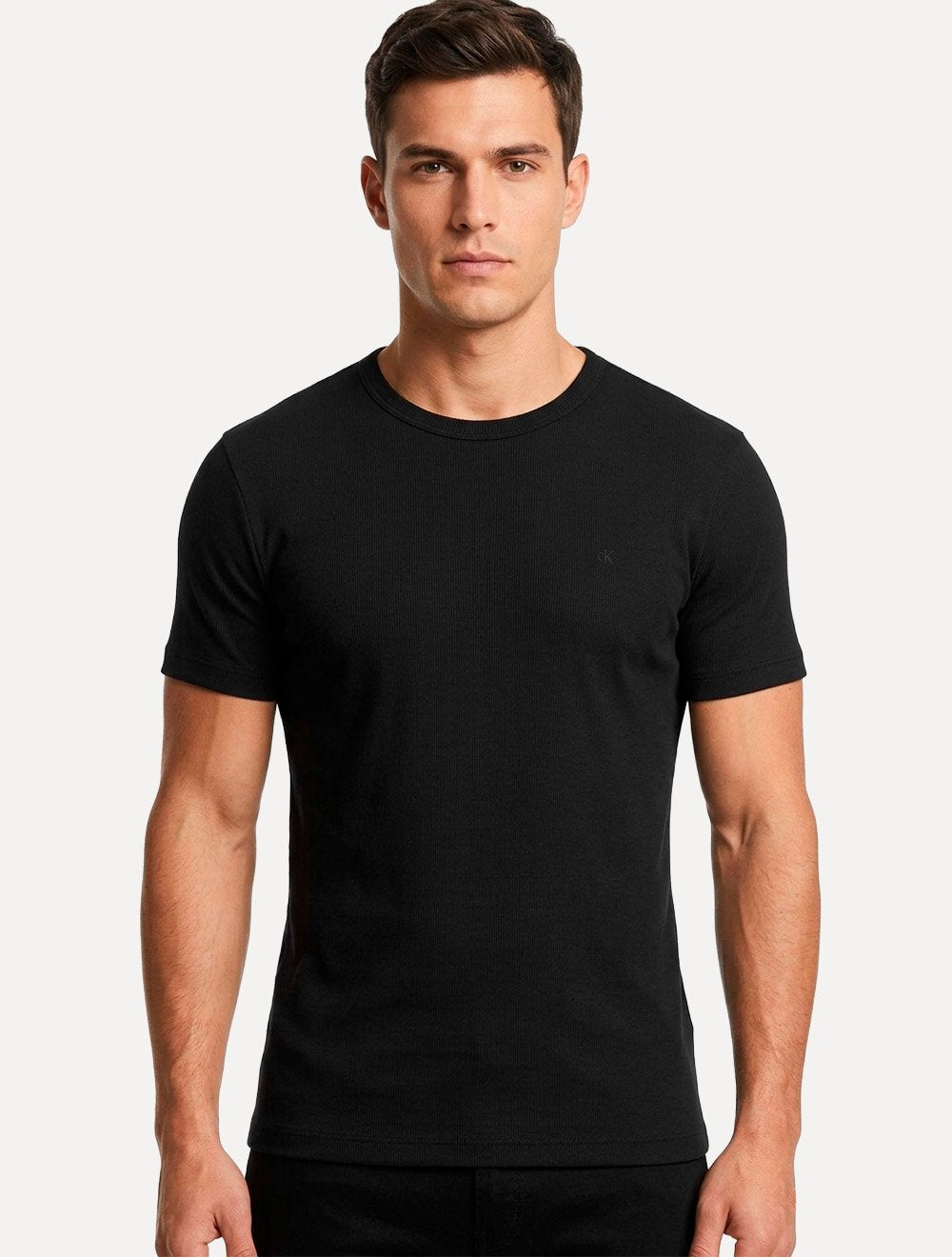 Camiseta Calvin Klein Jeans Masculina Manga Curta Ribana Gola Preta