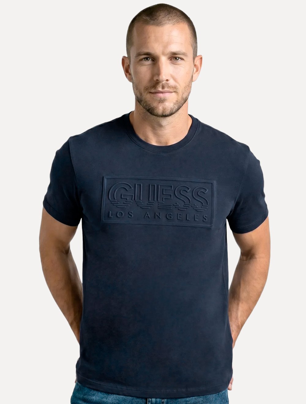 Camiseta Guess Masculina Los Angeles Embossed Logo Azul Marinho