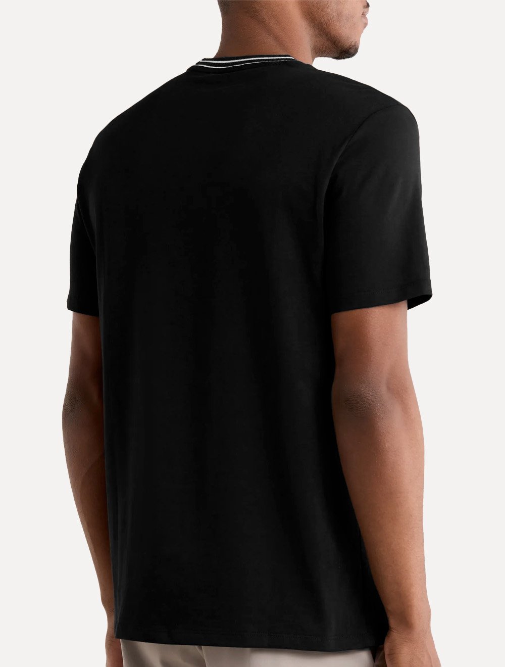 Camiseta Calvin Klein Masculina Cotton Friso Gola CK Logo Bordado Preta