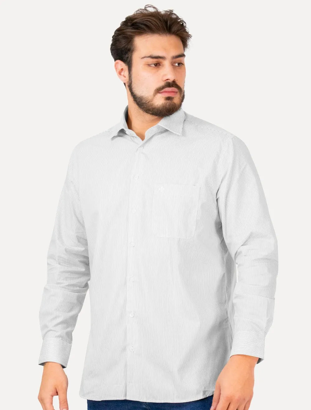 Camisa Dudalina Masculina Comfort Pocket Listrada Lines Branca