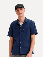 Camisa Levis Masculina Manga Curta Standard Camp Shirt Striped Azul Marinho