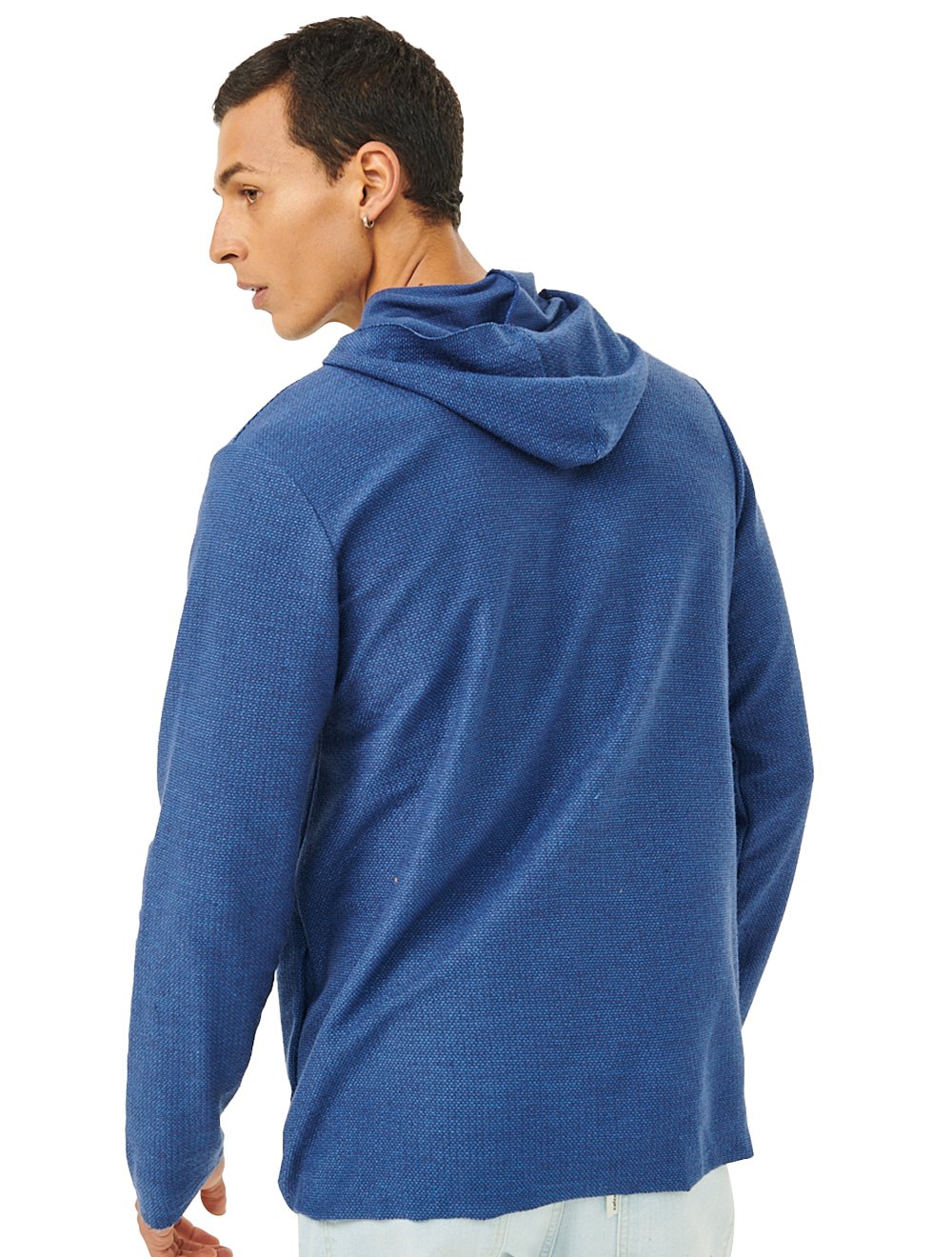 Moletom Colcci Masculino Hoodie Full-Zip Texture Refile Azul Escuro Mescla