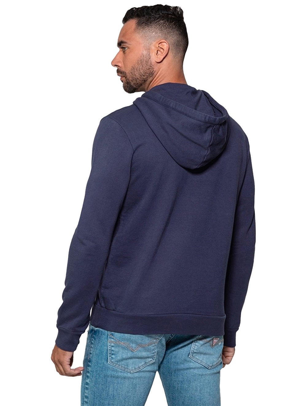 Moletom Guess Masculino Hoodie Small Logo Silk Azul Marinho