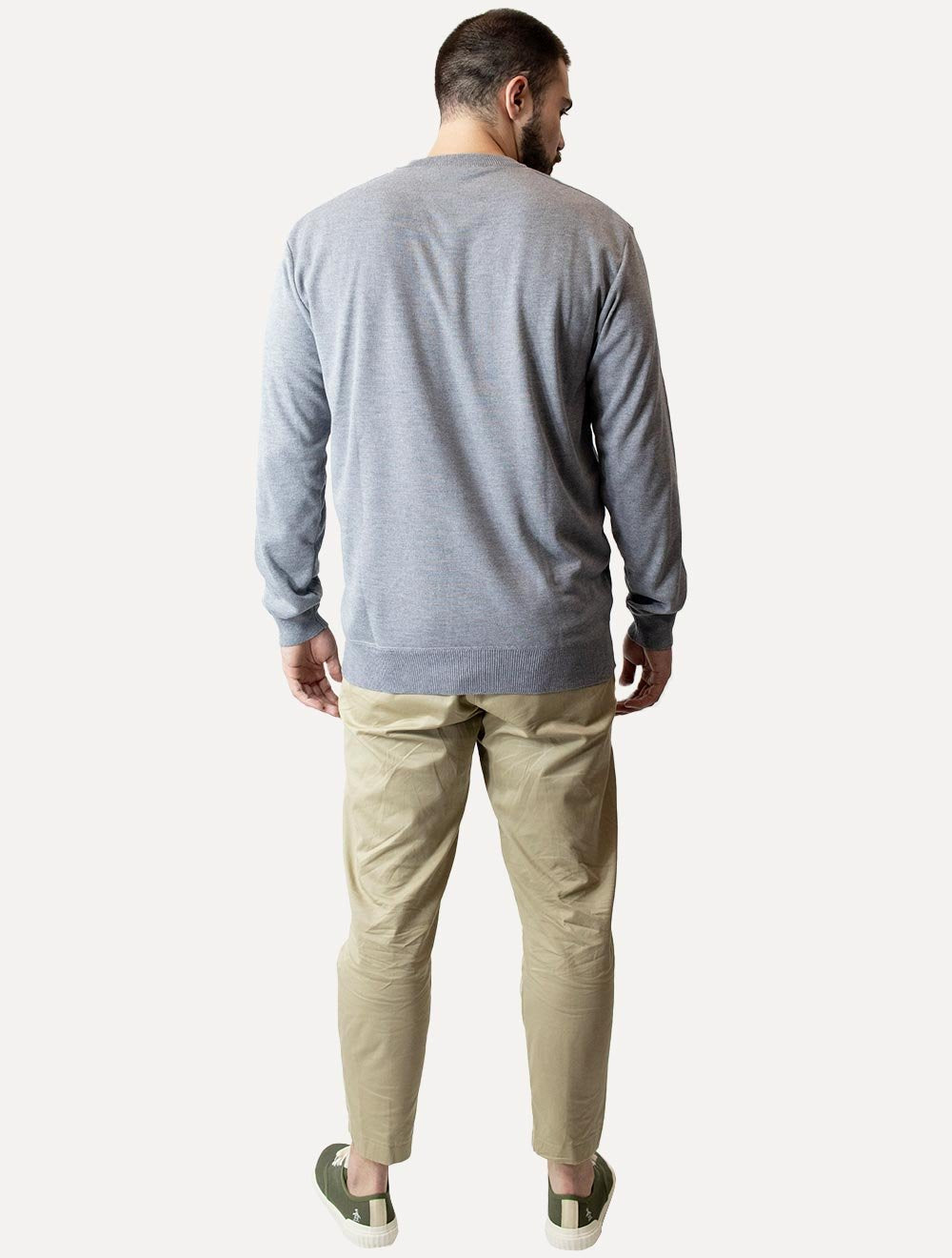 Suéter Dixen Masculino Tricot Crewneck Liso Cinza Mescla Escuro