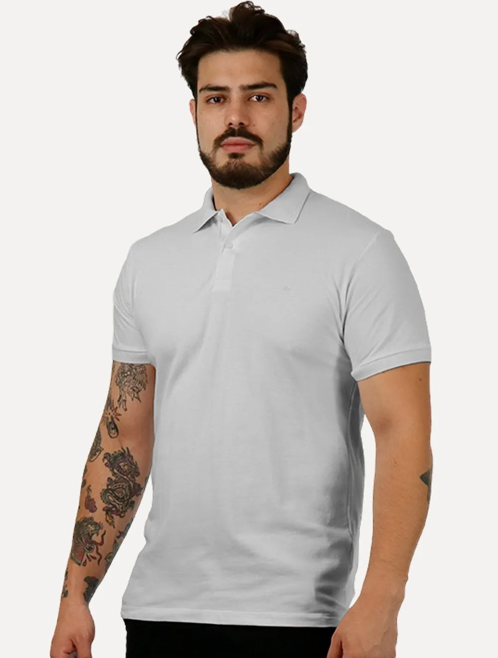 Polo Aramis Masculina Piquet Lisa 3D Rubber Relief Branca