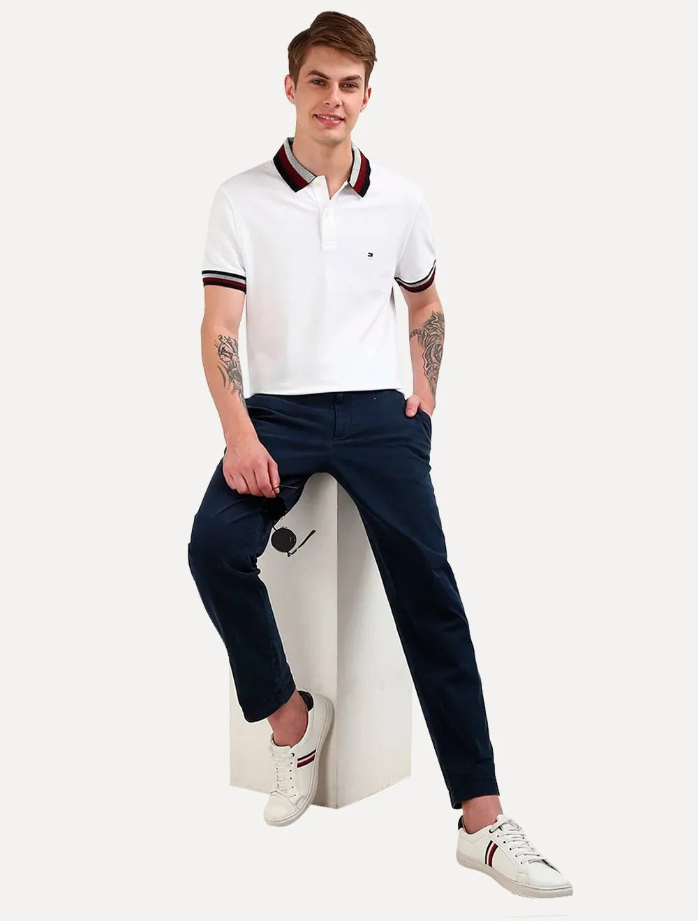 Polo Tommy Hilfiger Masculina Regular Two Tone Shade Collar Branca