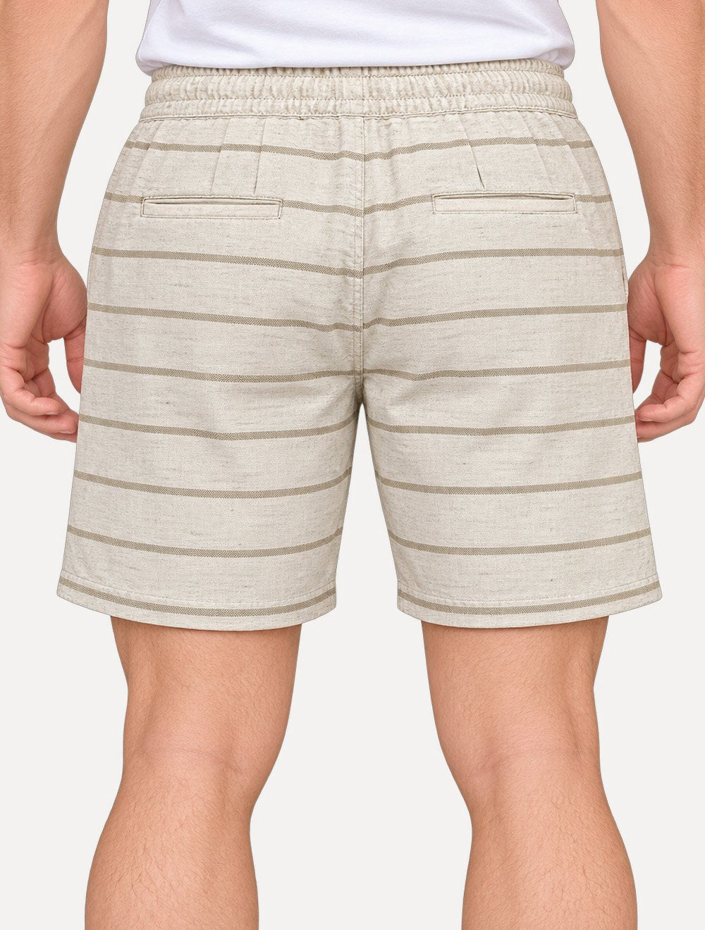 Short Calvin Klein Jeans Masculino Linho Stripes Areia Mescla