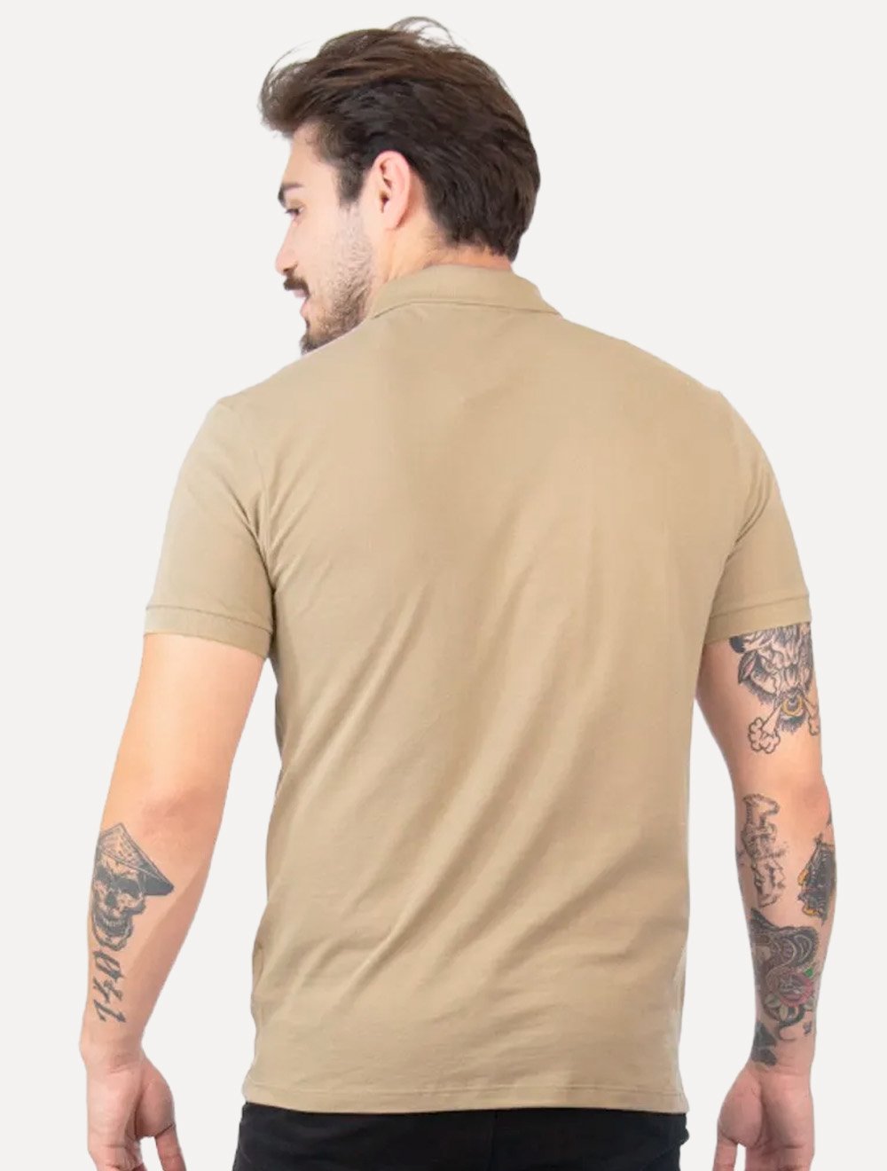 Polo Aramis Masculina Piquet Ziper Cáqui Escuro