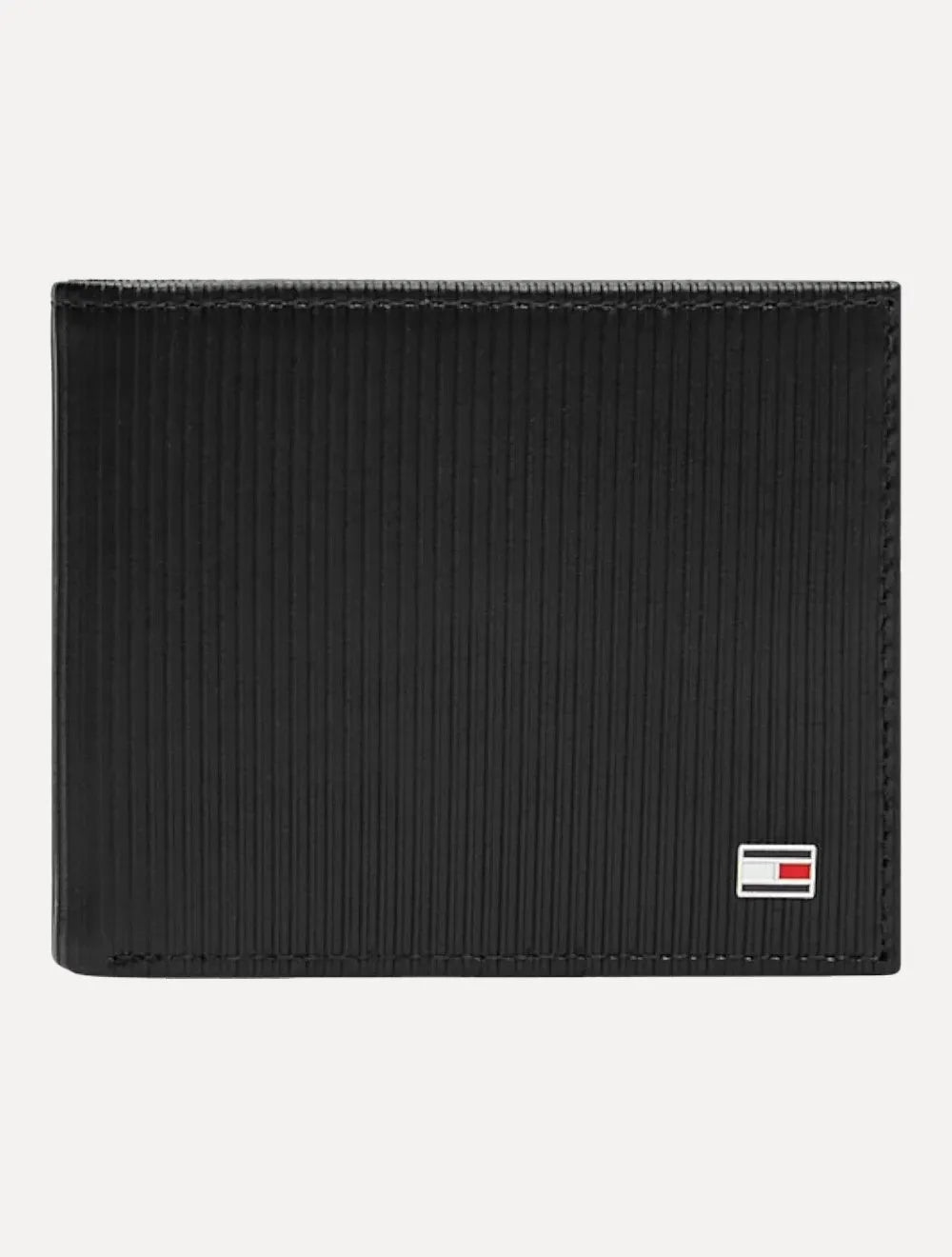 Carteira Tommy Hilfiger Masculina Couro Mini Flag Textura Vertical Preta