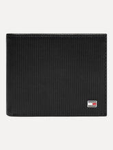 Carteira Tommy Hilfiger Masculina Couro Mini Flag Textura Vertical Preta