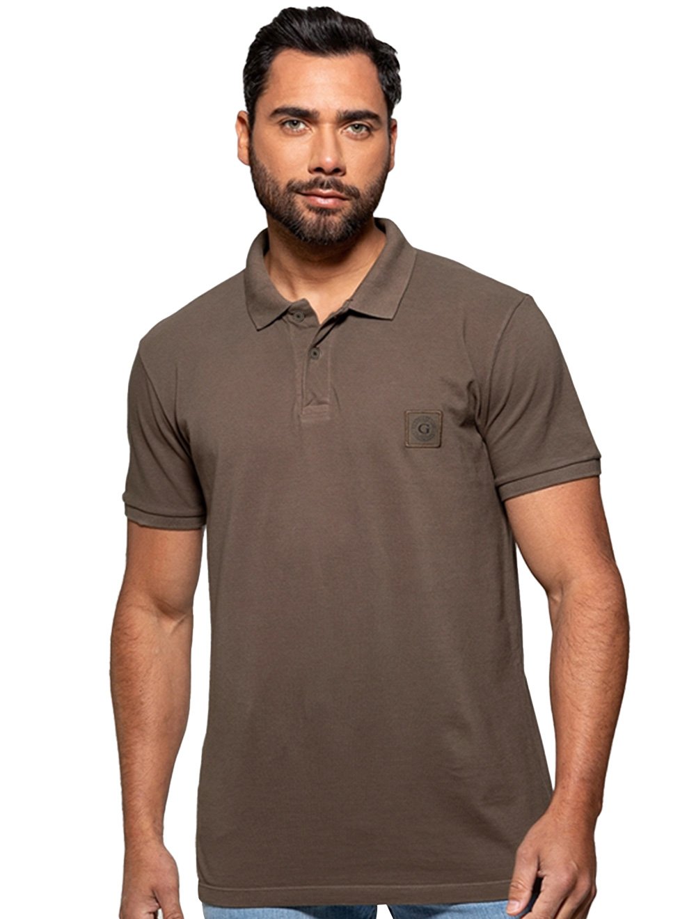 Polo Guess Masculina Piquet Small Patch Grafite