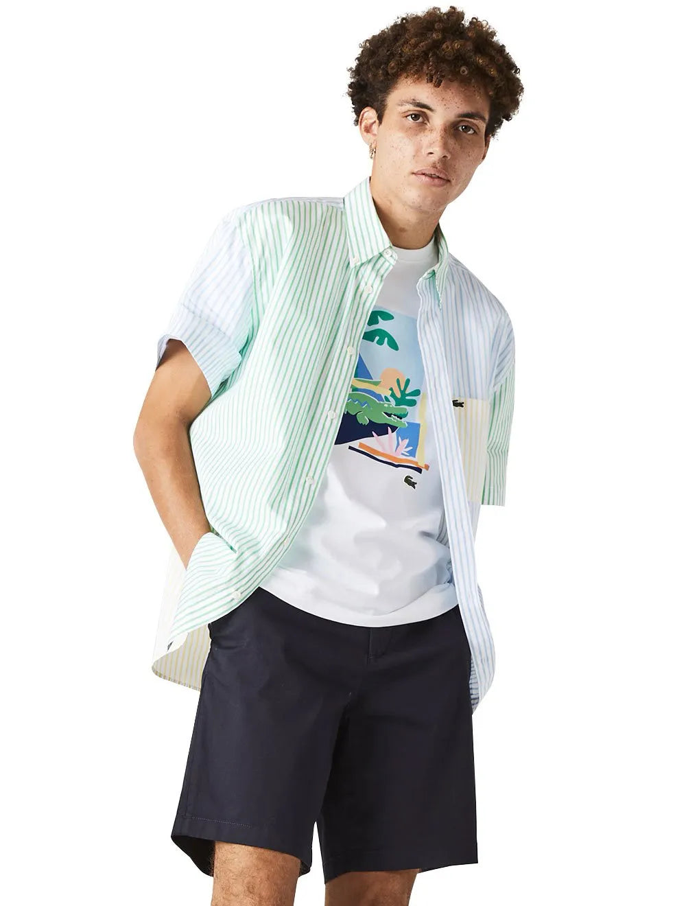 Bermuda Lacoste Masculina Sarja Regular Cotton Stretch Azul Marinho