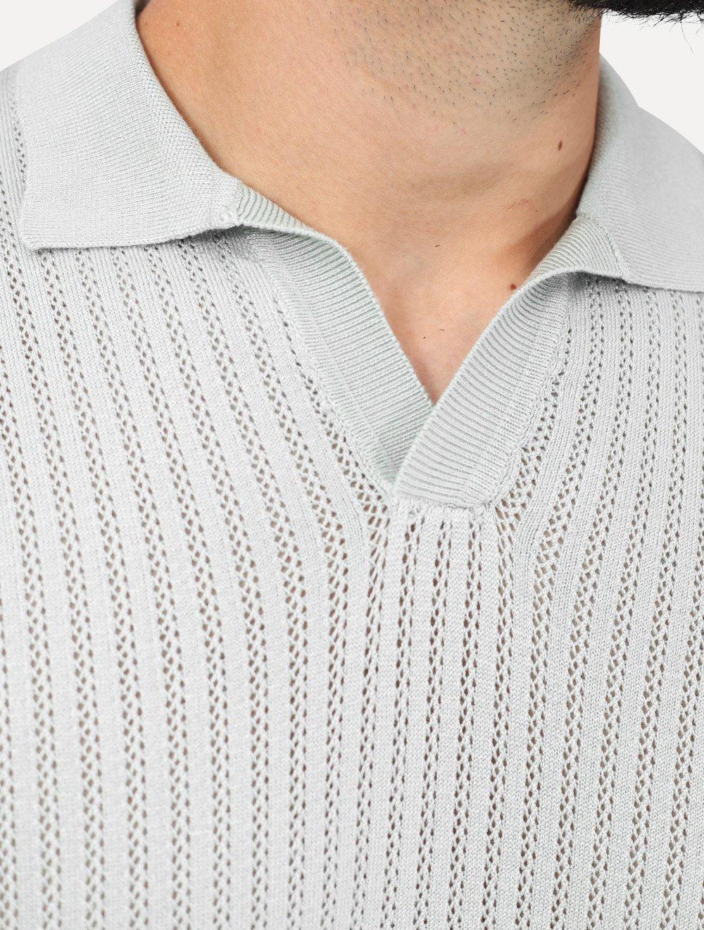 Tricô Dixen Manga Curta Gola Polo Cinza