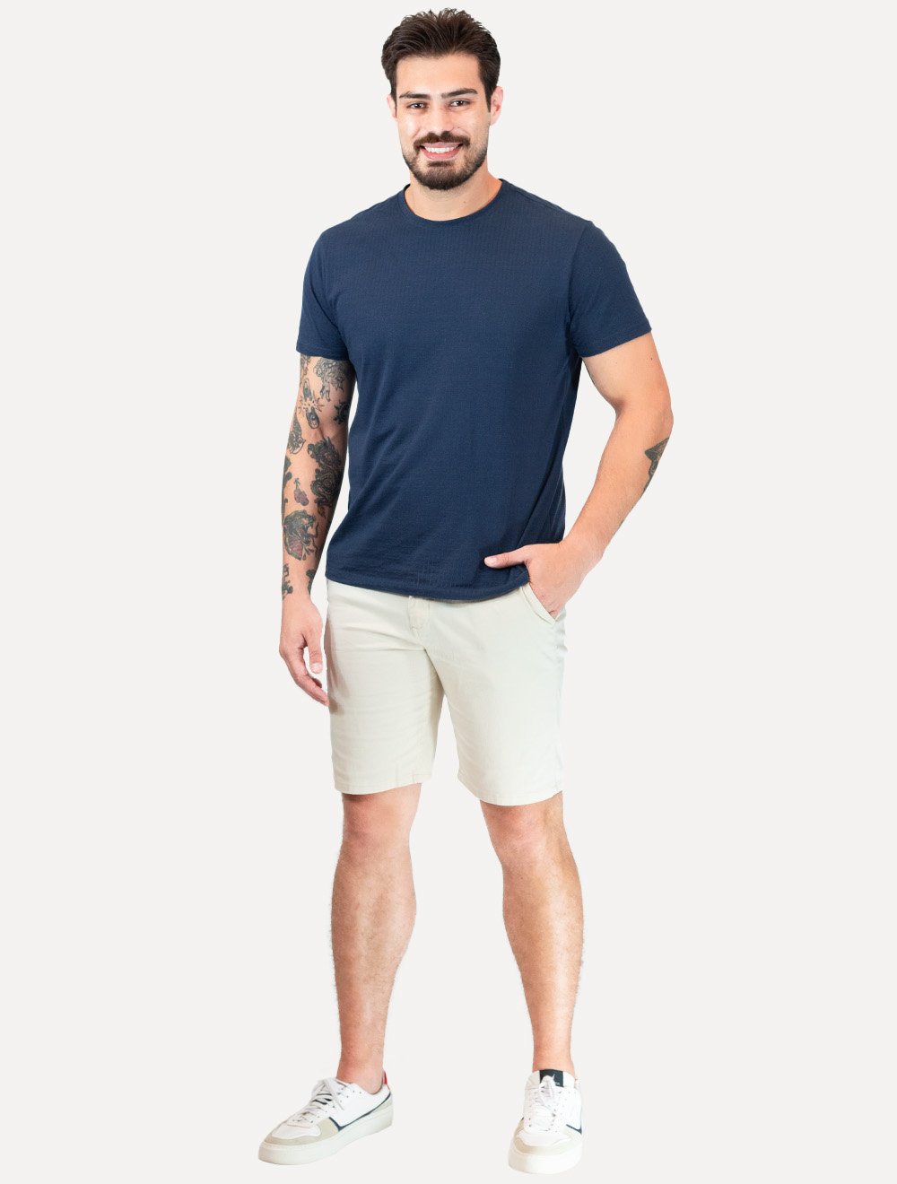 Bermuda King & Joe Masculina Casual Slim Acetinada Areia