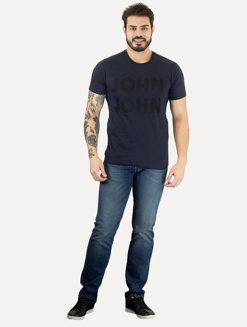 Camiseta John John Masculina Slim Logo Brush Azul Marinho