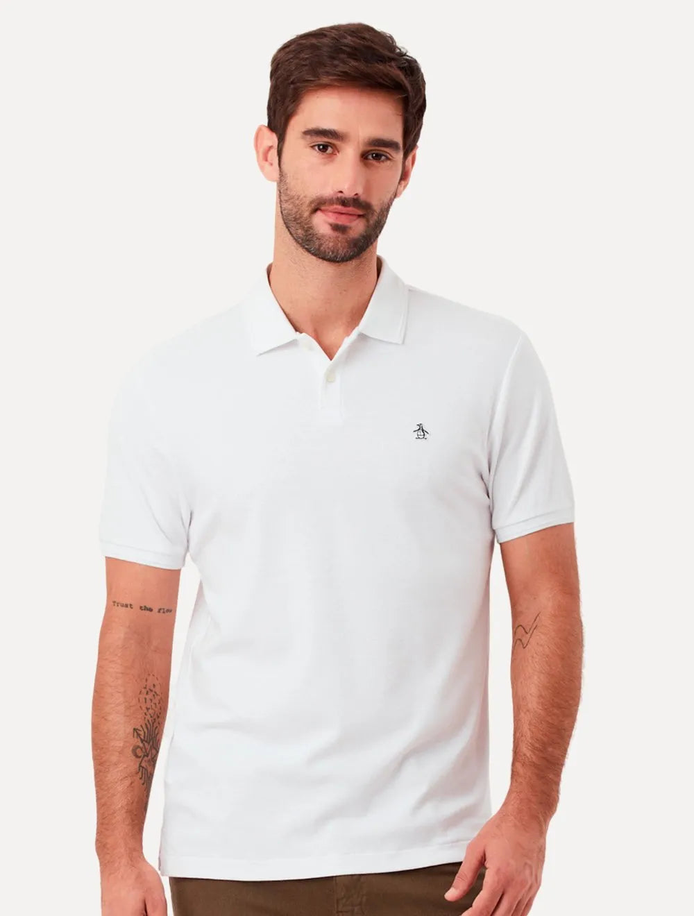 Polo Original Penguin Masculina Piquet Lisa Patch Branca