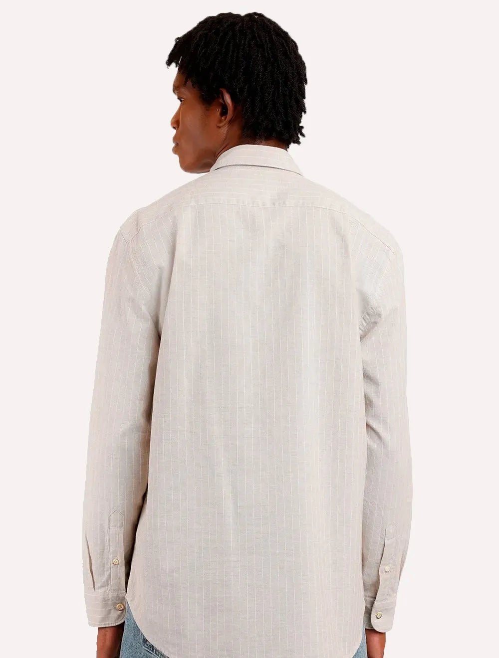 Camisa Aramis Masculina Regular Listras Backstitch Cáqui Claro