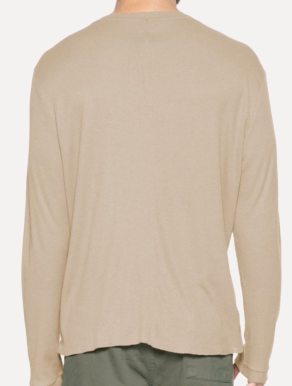 Camiseta Calvin Klein Jeans Masculina Manga Longa Ribana Gola Cáqui Claro