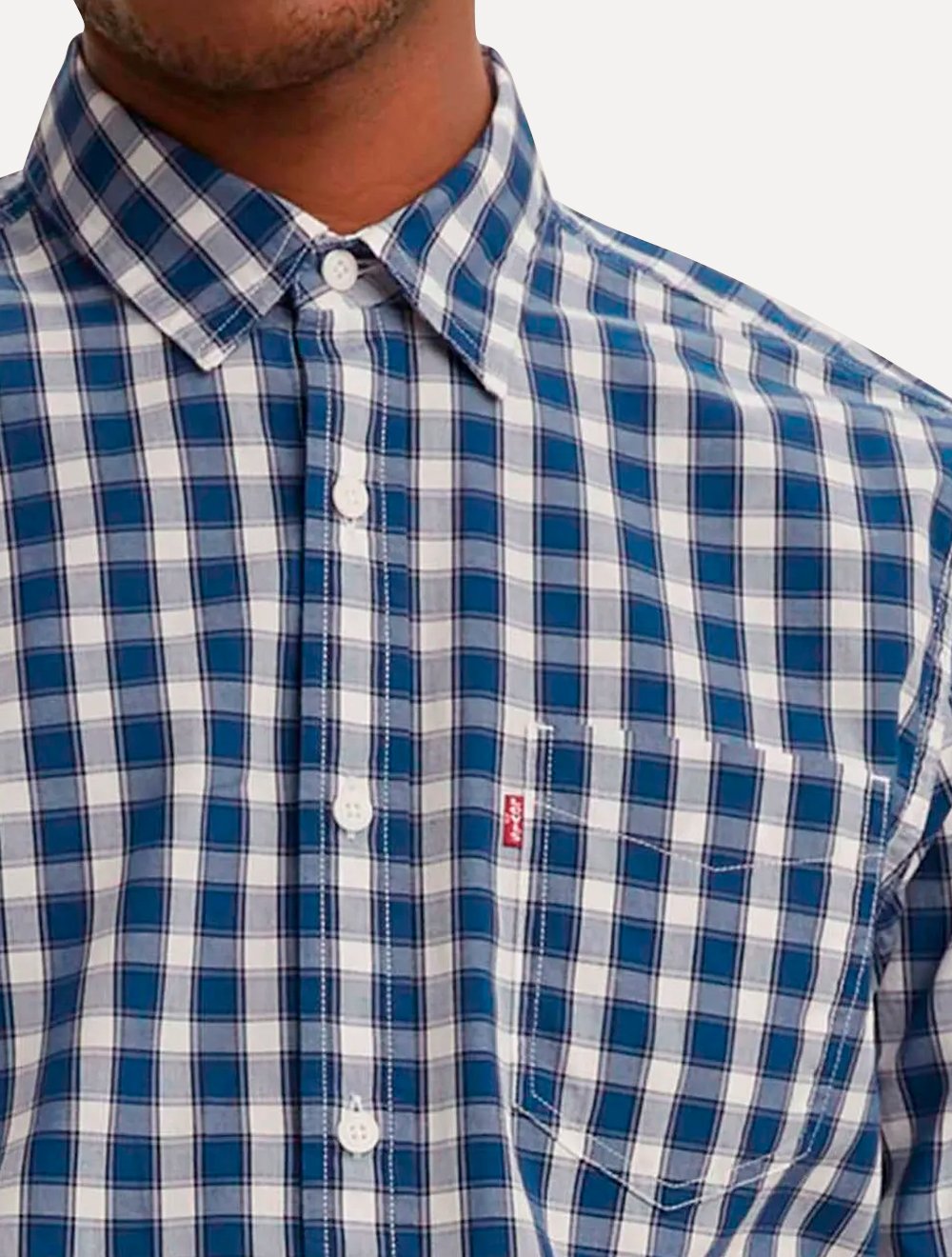 Camisa Levis Masculina Sunset One Pocket Nash Plaid Xadrez Branca/Azul