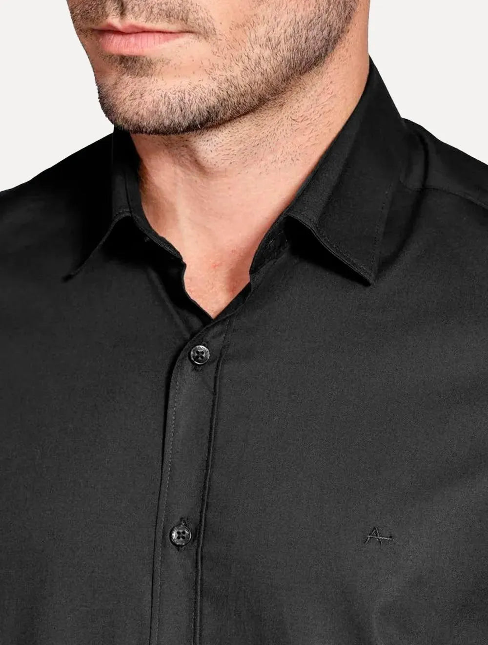 Camisa Aramis Masculina Manga Curta Slim Stretch Tricoline Preto