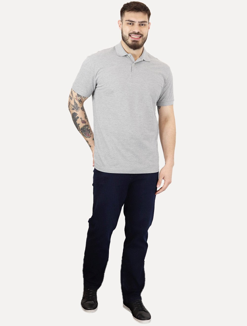 Polo Aramis Masculina Basic Piquet Mono Cinza Mescla
