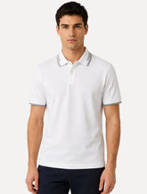 Polo Dudalina Masculina Piquet Jacquard Gola Friso Off White
