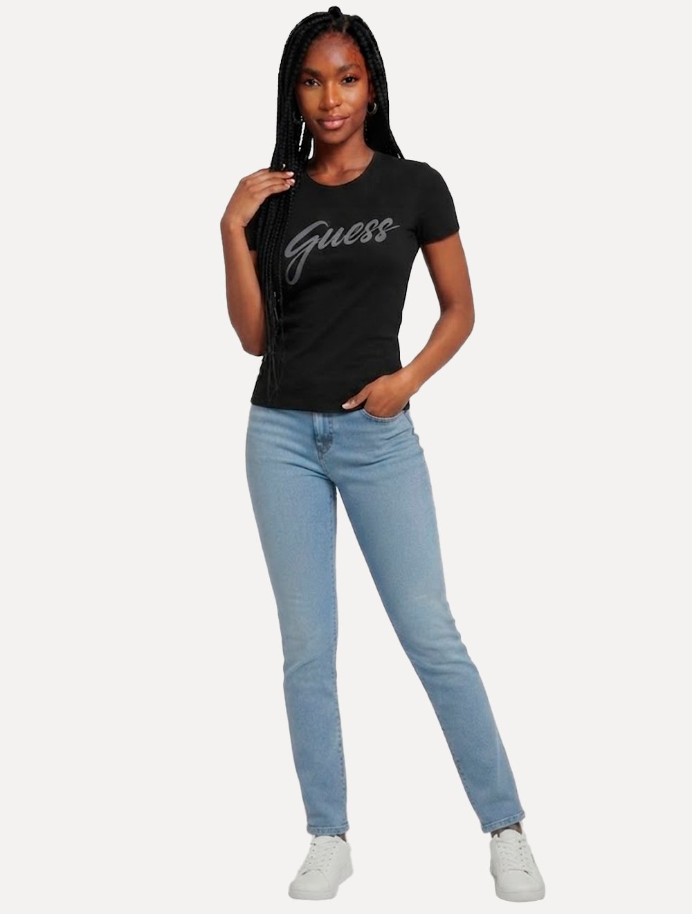 Camiseta Guess Feminina Signature Bright Logo Preta