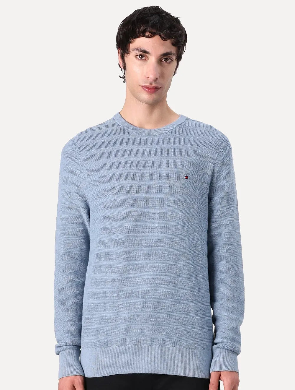 Suéter Tommy Jeans Masculino C-Neck Stripe Structured Azul Médio