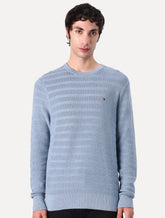 Suéter Tommy Jeans Masculino C-Neck Stripe Structured Azul Médio