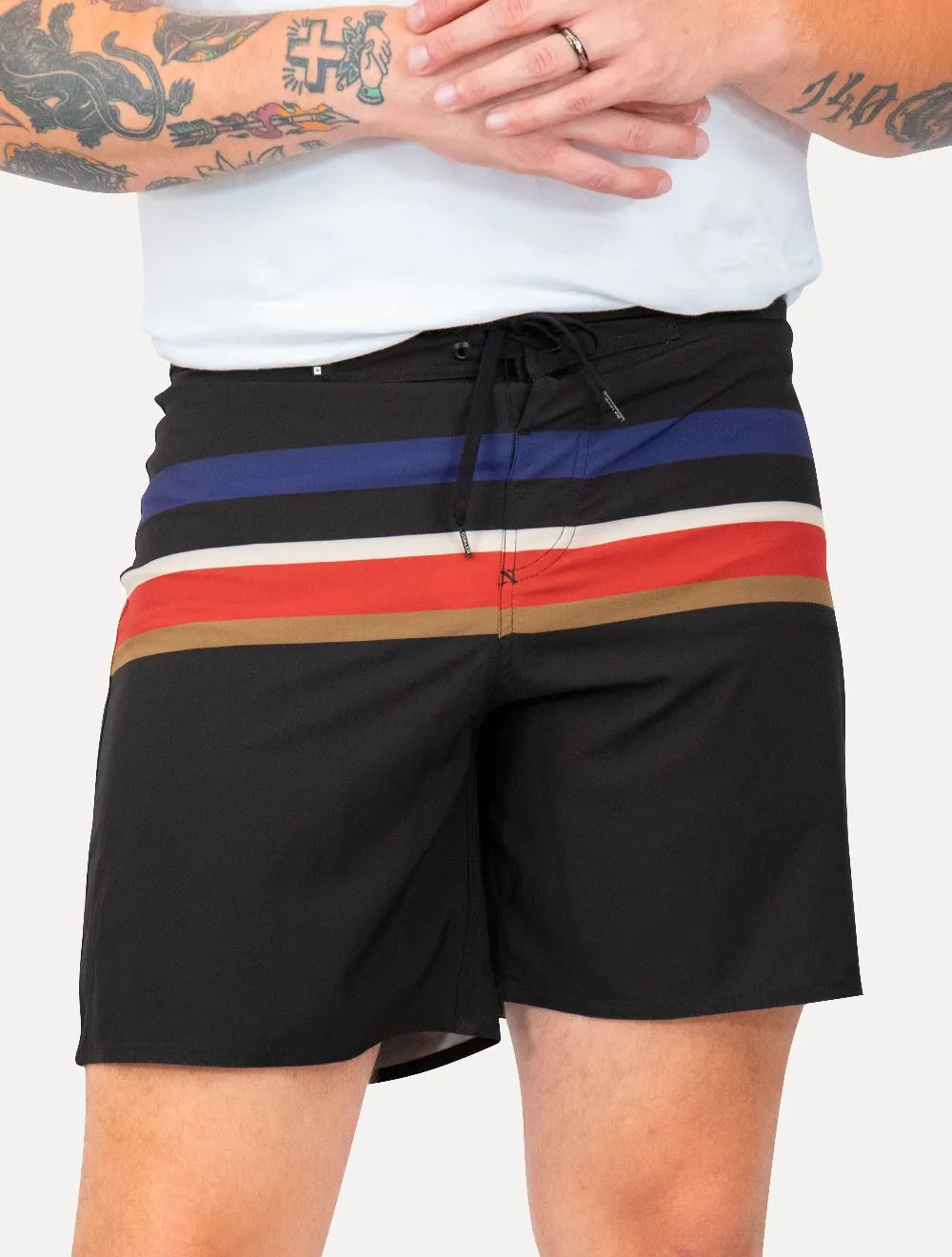 Bermuda Osklen Masculina D'Água Surf Tex Stripes Cáqui/Preta
