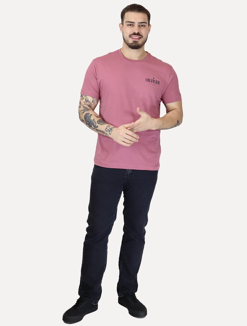 Camiseta Tommy Hilfiger Masculina Stack Brand Love Rosa Médio
