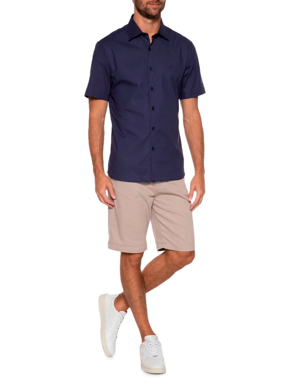 Camisa Ellus Masculina Manga Curta Tricoline LY Classic Italian Azul Marinho