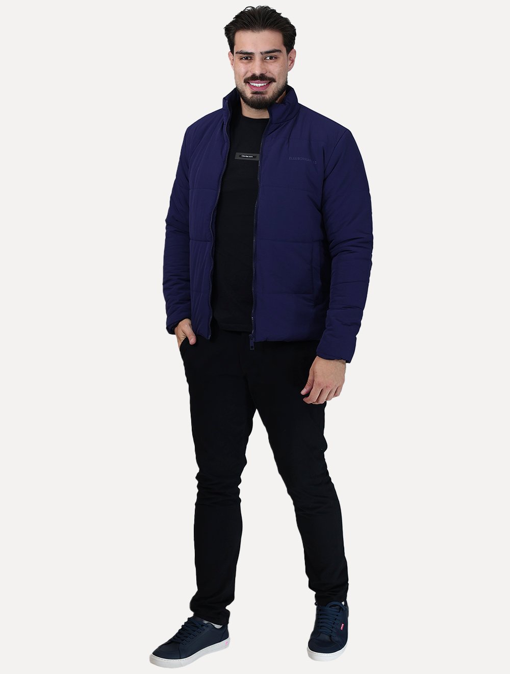 Jaqueta Ellus Masculina Nylon Puffer Wrinkle Azul Marinho